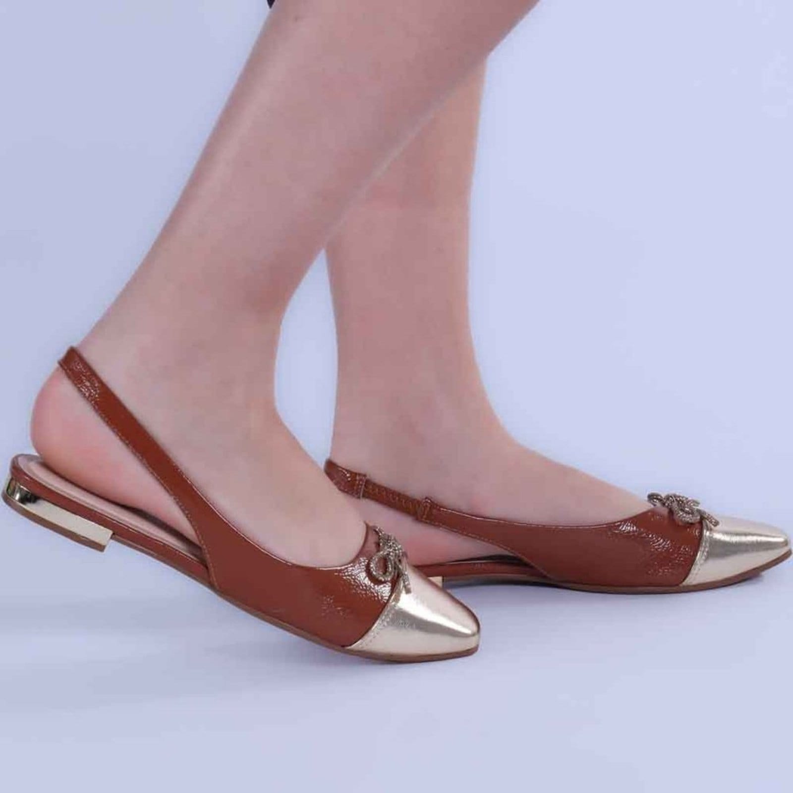 Vista 2 Sapatilha Feminina Zariff Slingback com Laço T1128-334 Zariff Zariff caramelo