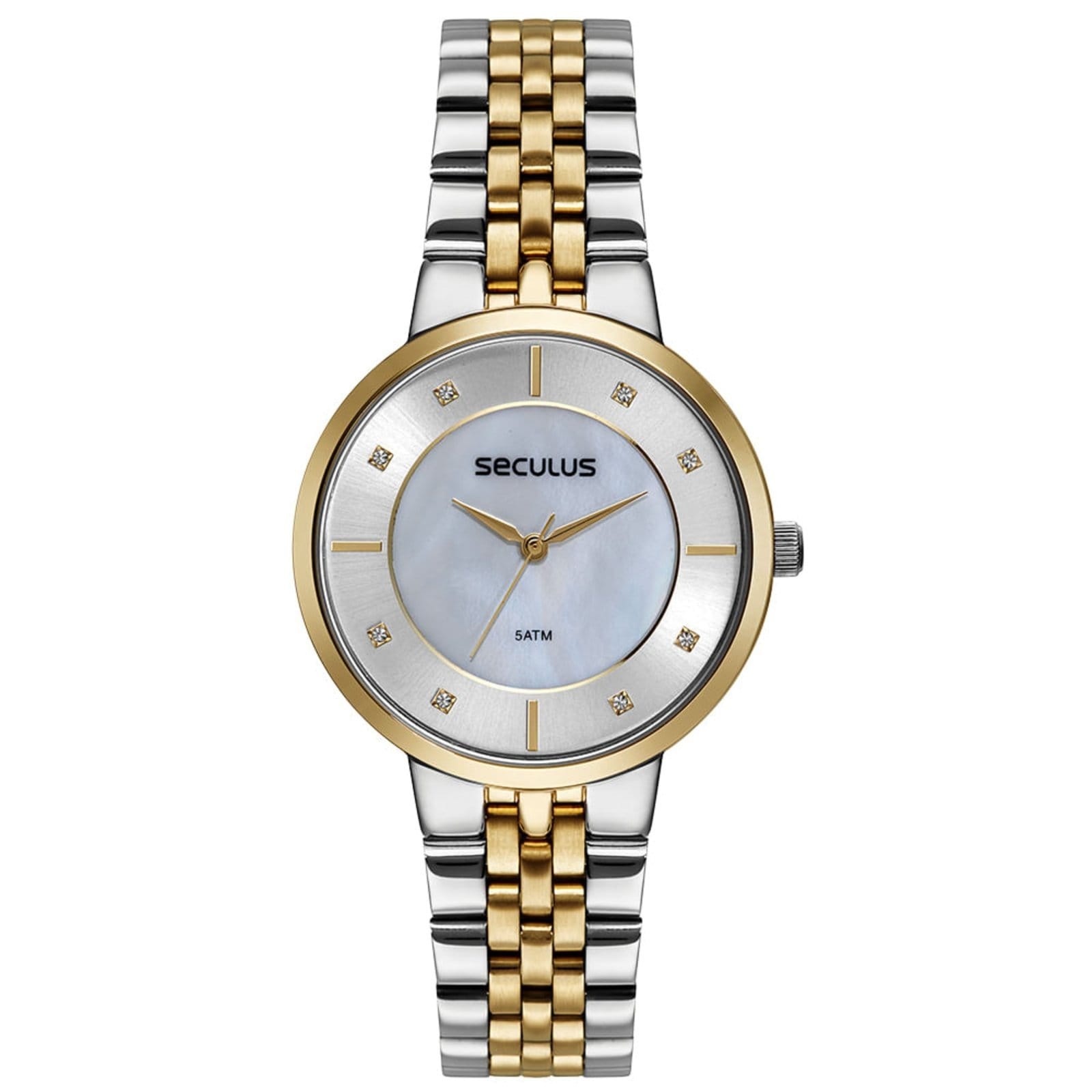 Vista principal Relógio Feminino Madrepérola Cristais Bicolor Seculus dourado