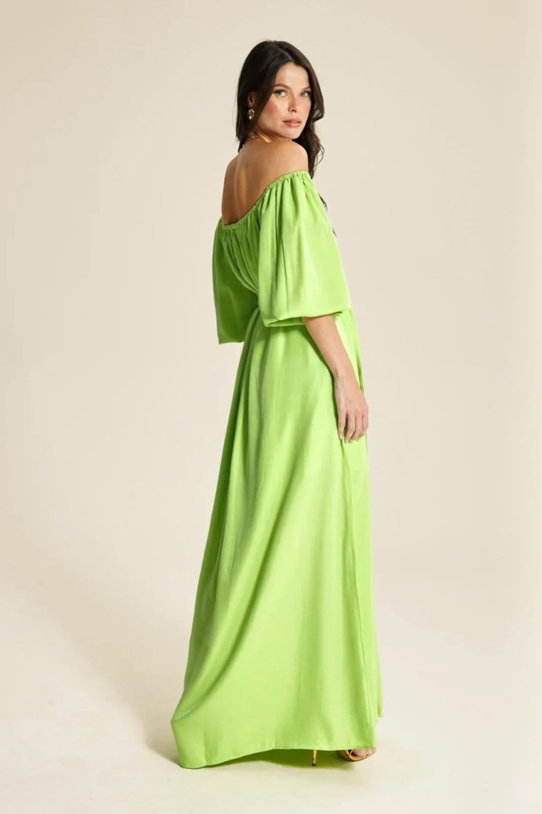 Vista 2 Vestido Longo Ombro A Ombro Manga Gloss Ruth - Lima VIC BRAND verde lima