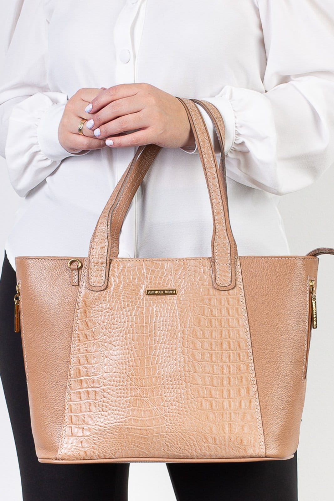 Bolsa Andrea Vinci Feminina De Couro Croco Audrey