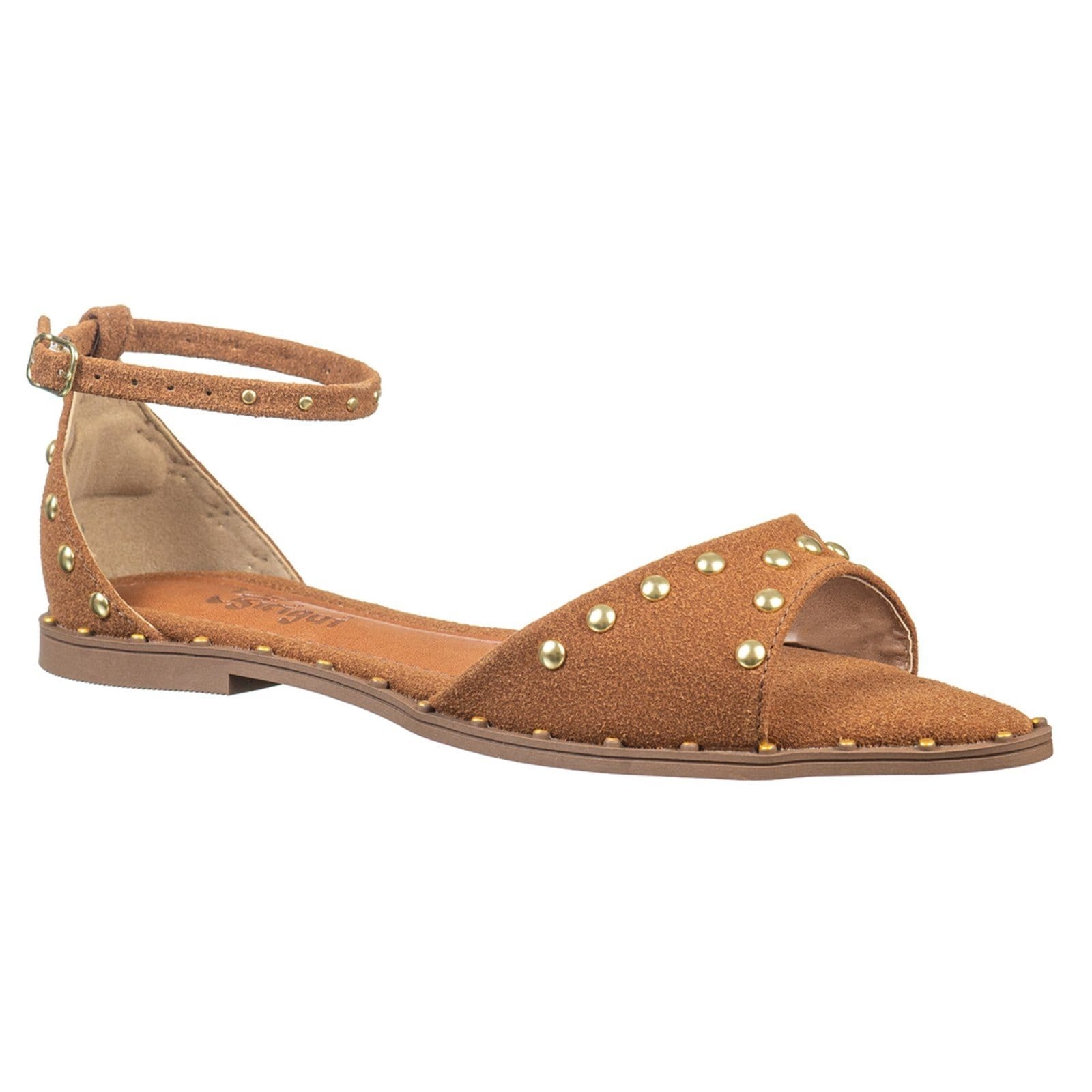 Sandália Feminina Rasteirinha Bico Folha Fechada Atrás C/ Tachas- Via Birigui