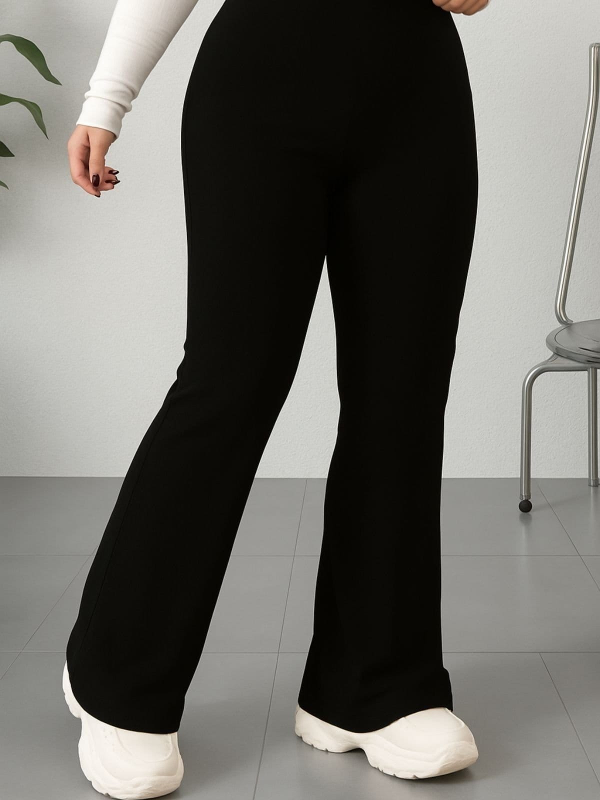 Calça Legging Flare Plus Size Feminina CKF Wear Cintura Alta Preta