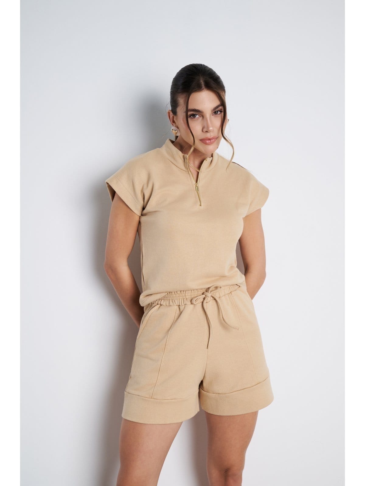 Vista principal Conjunto Feminino Meujeans Serena Moletinho Cappuccino Meu Jeans bege