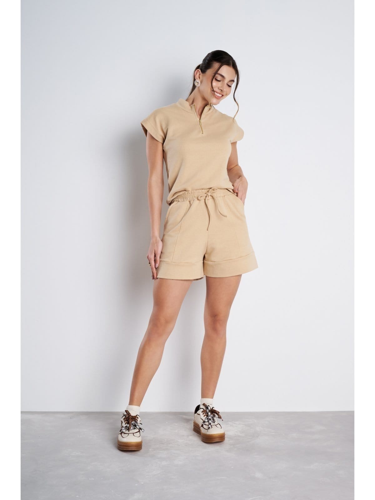 Vista 2 Conjunto Feminino Meujeans Serena Moletinho Cappuccino Meu Jeans bege