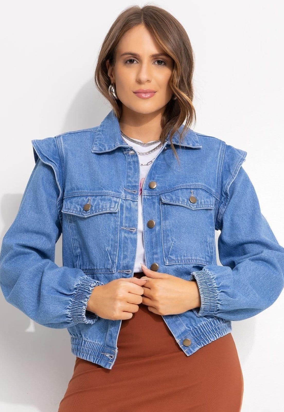 Vista principal Jaqueta Em Jeans édio Quintess azul