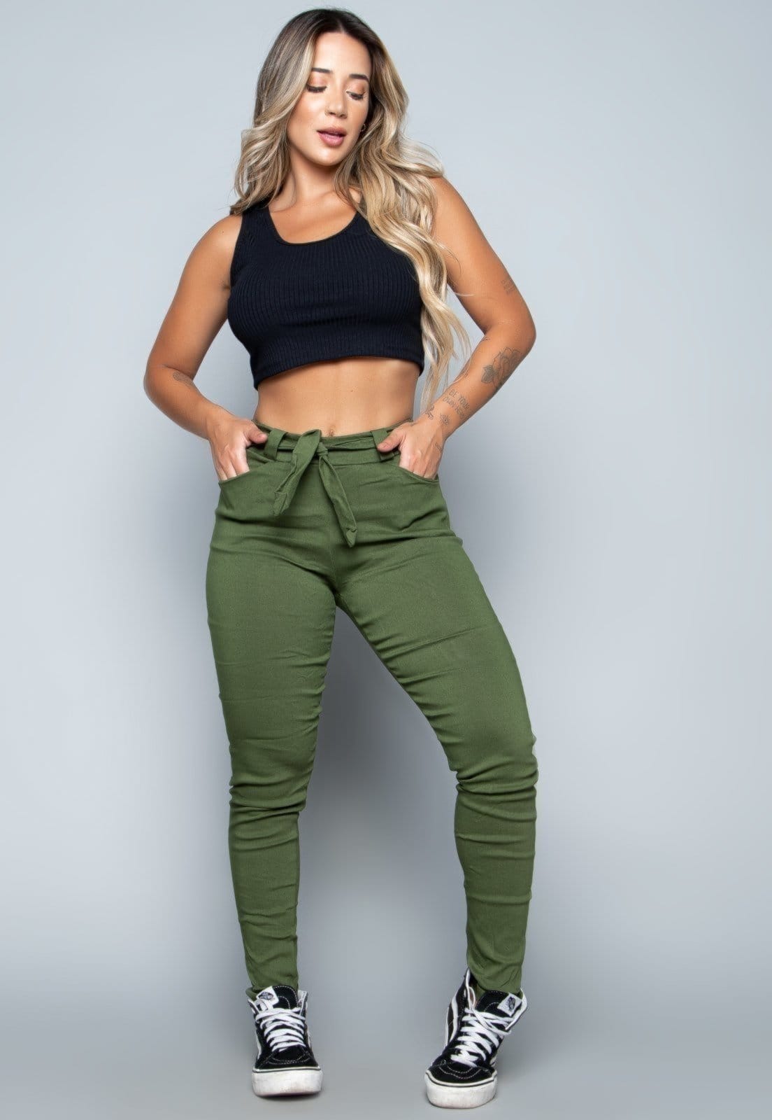 Vista 2 Calça Bengaline Vekyo Casual Lisa VEKYO verde