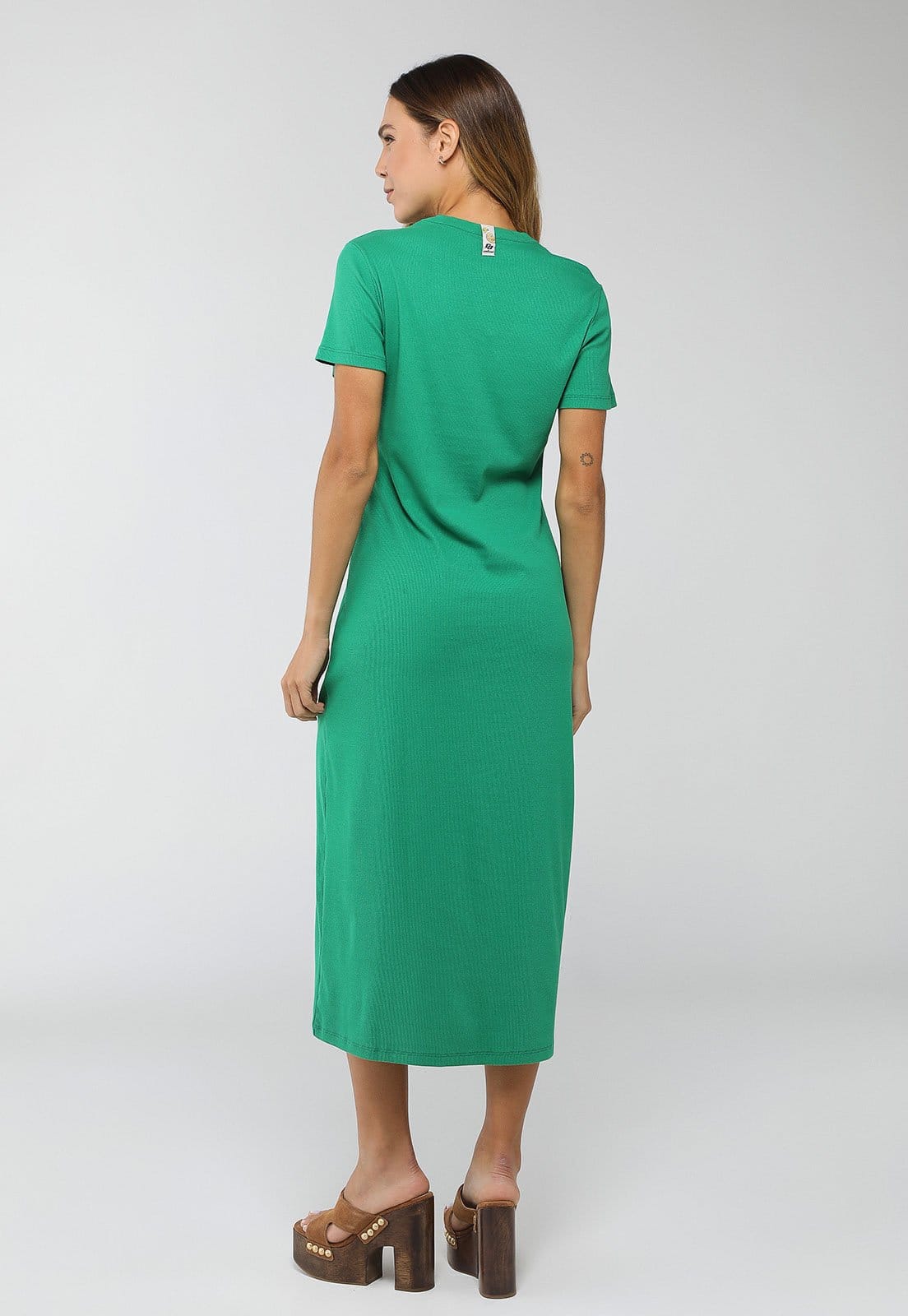 Vista 2 Vestido Feminino Colcci Midi Malha Canelada Colcci verde
