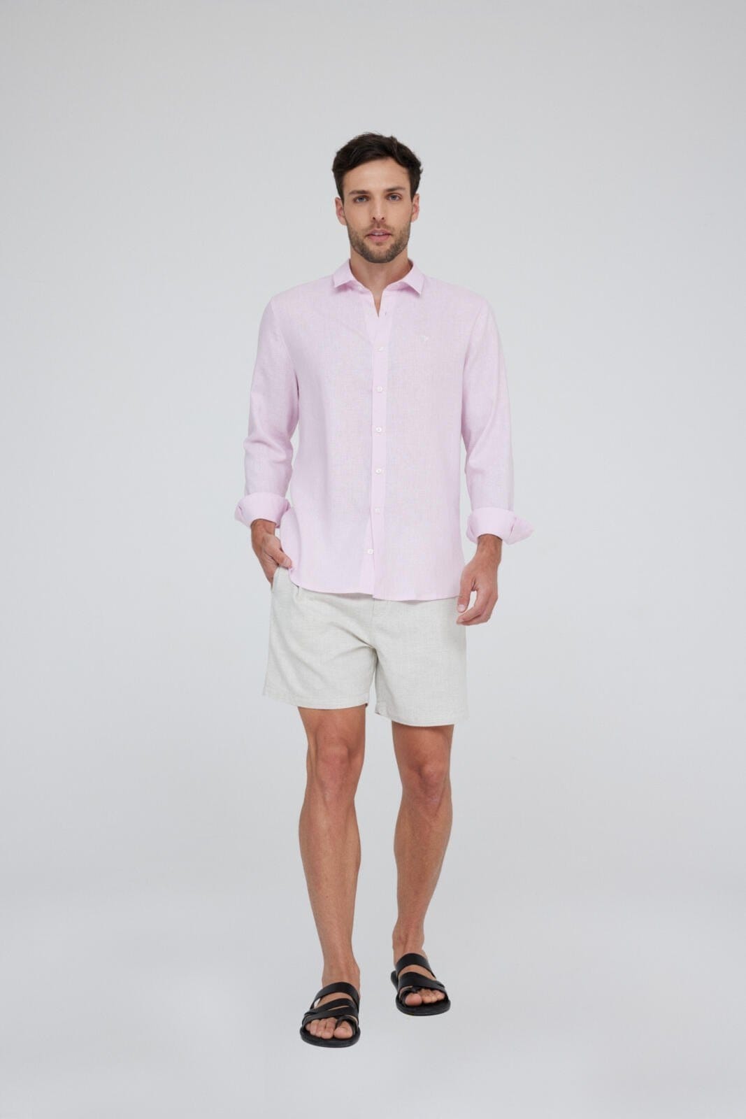 Vista 2 Camisa Linho Slim Manga Longa Traymon Claro - Gg Traymon rosa