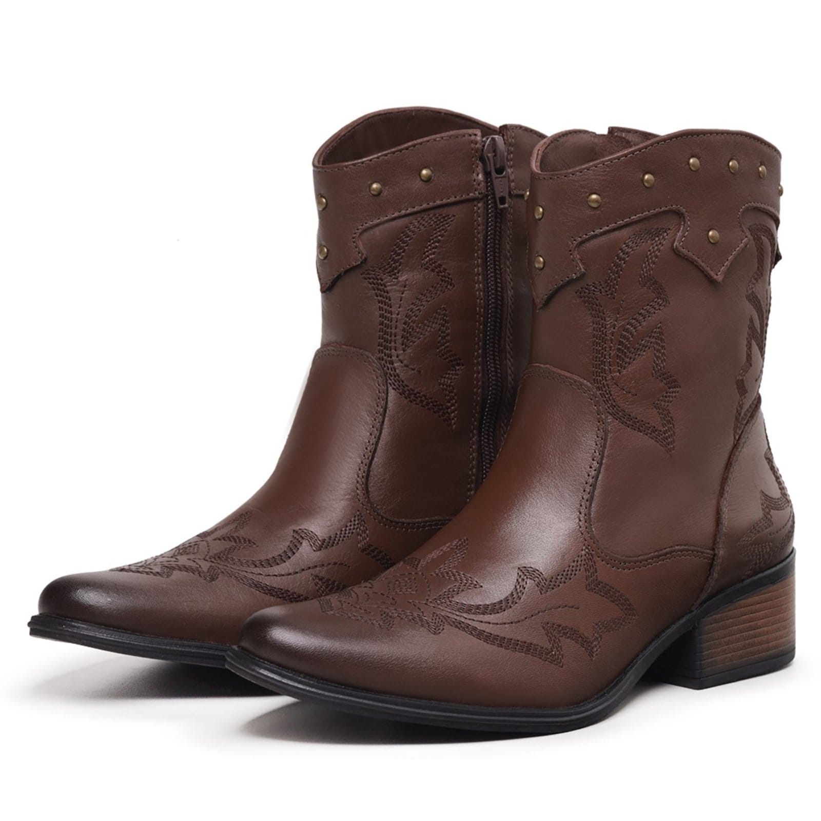 Vista principal Bota Country Feminina Luxo Cano Médio De Couro Salto Baixo Mod.11001 Mister Couros marrom