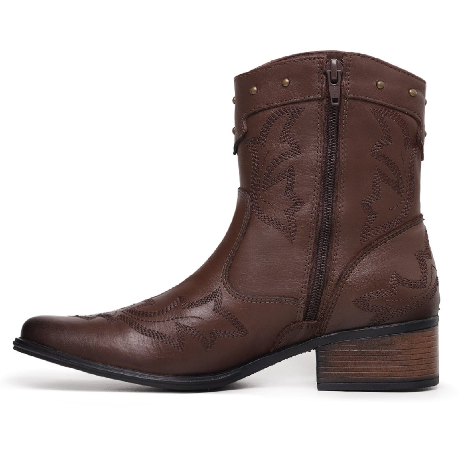 Vista 2 Bota Country Feminina Luxo Cano Médio De Couro Salto Baixo Mod.11001 Mister Couros marrom