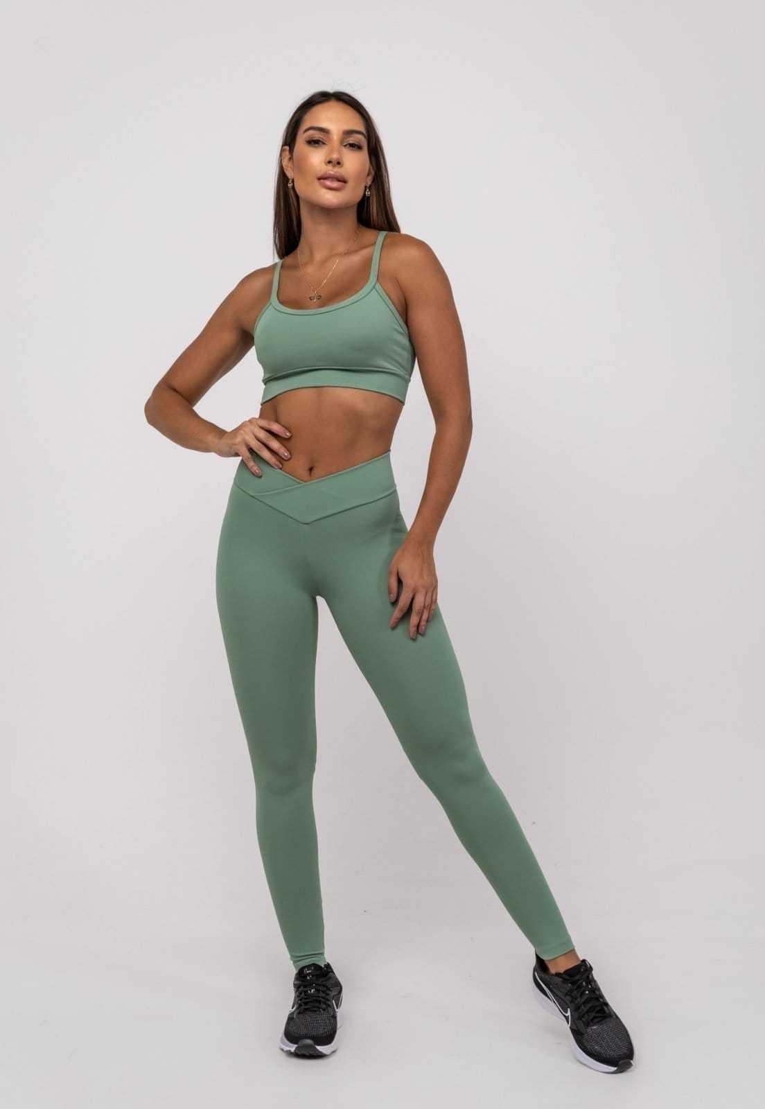 Vista principal Calça Legging Suplex Poliamida Cós Assimétrico Salvatore Salvatore Fashion verde