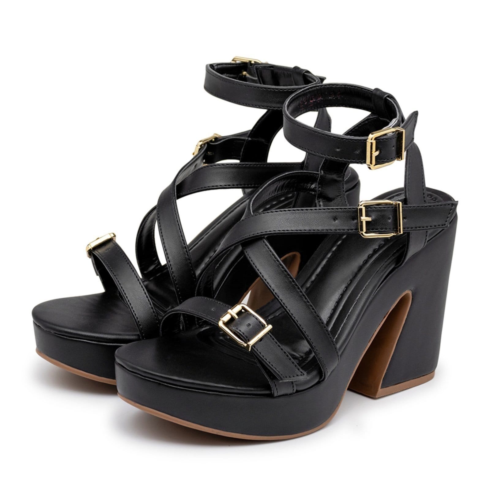 Sandália Feminina Meia Pata Salto Grosso 15100 Preta