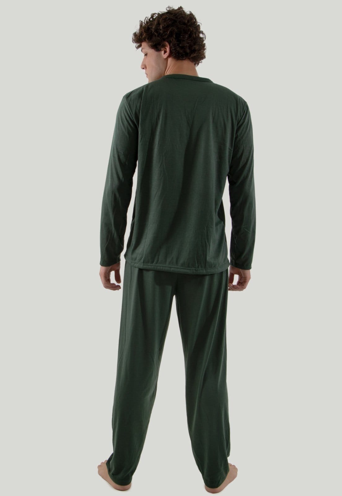 Vista 2 Pijama Longo Masculino Linha Noite Malha Calça Escura Linha Noite verde