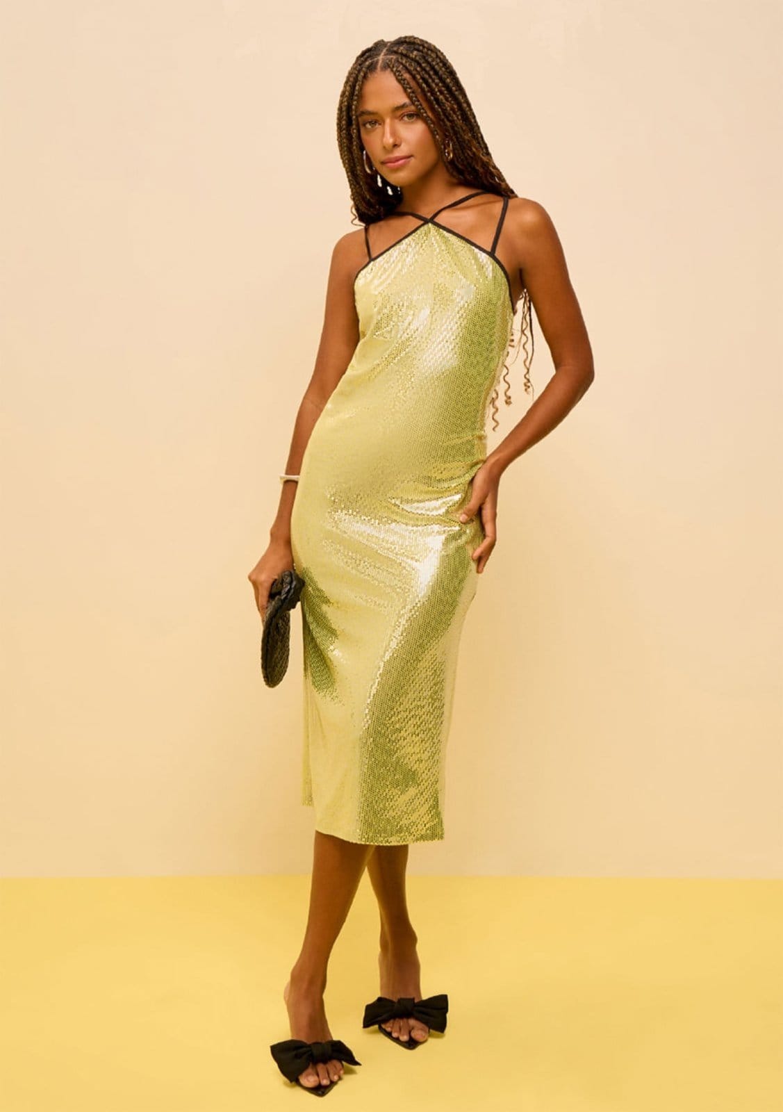 Vestido Zinco Ajustado Cava Francesa Com Alça Midi