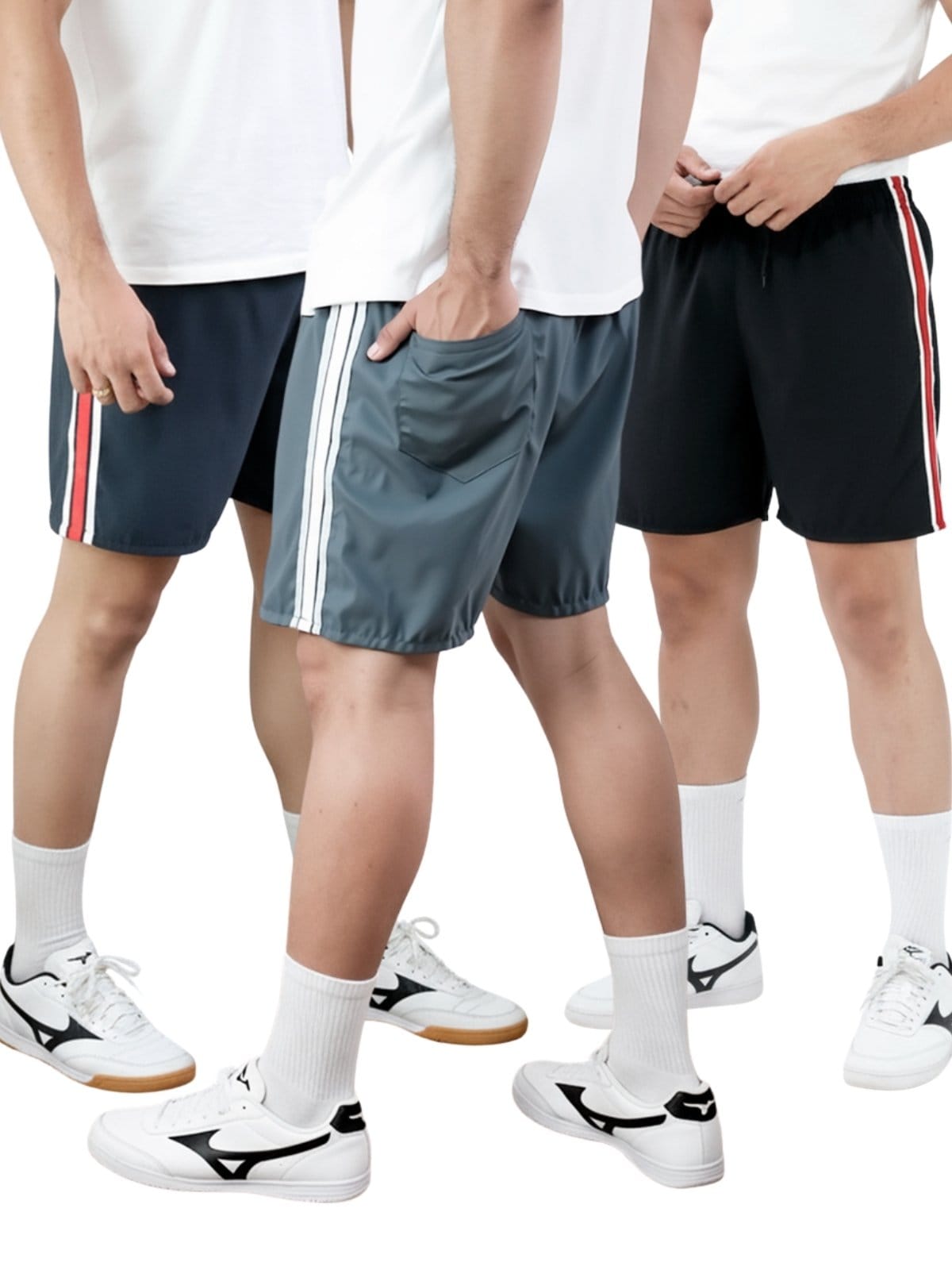 Vista principal Kit 3 Short Esporte Masculino KS Bermuda Popular Tactel Casual Dia a Dia Frent's azul/azul marinho/cinza/grafite/multicolorido/preto