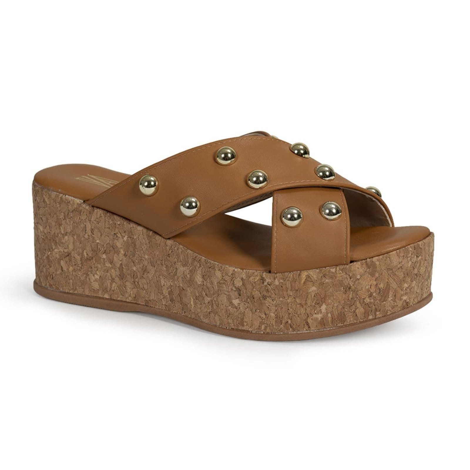 Tamanco Feminino Plataforma Cortiça com Apliques Anabela Moderna Confortável Via Angel 10304 Carvalho