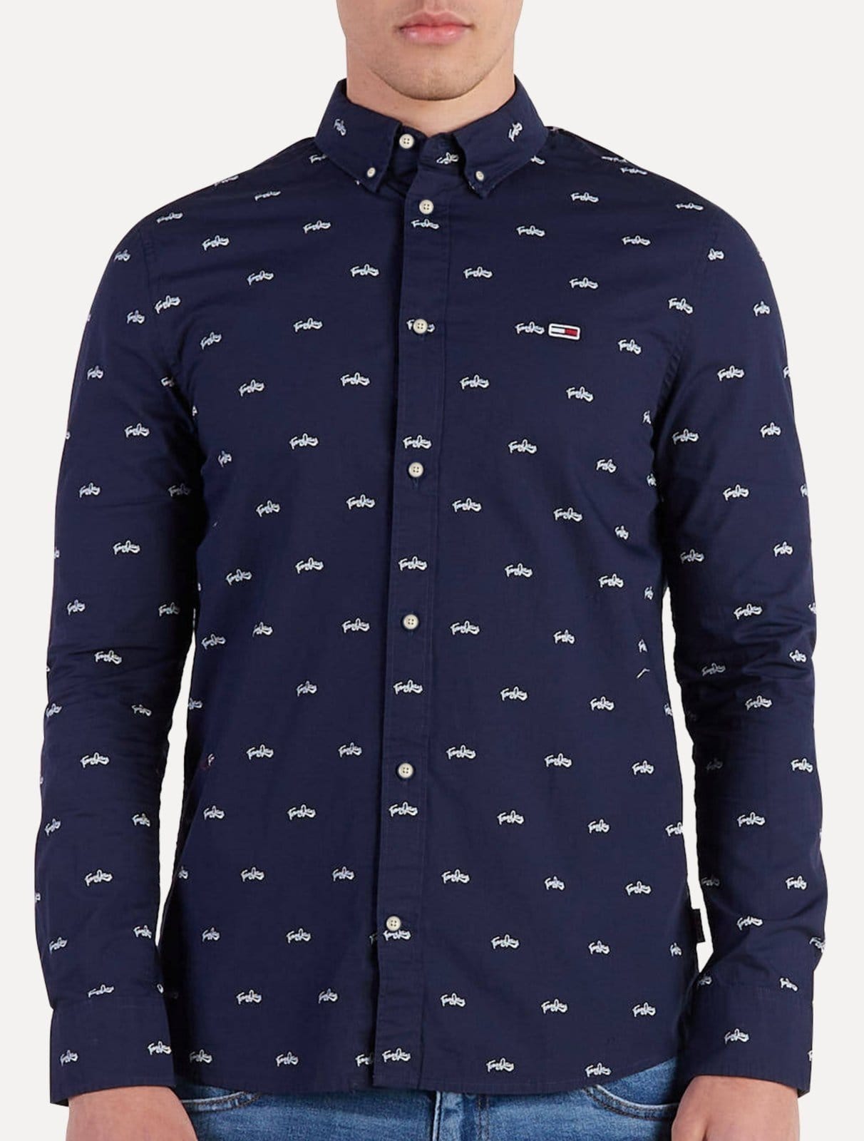 Camisa Tommy Jeans Regular College Pop Dobby