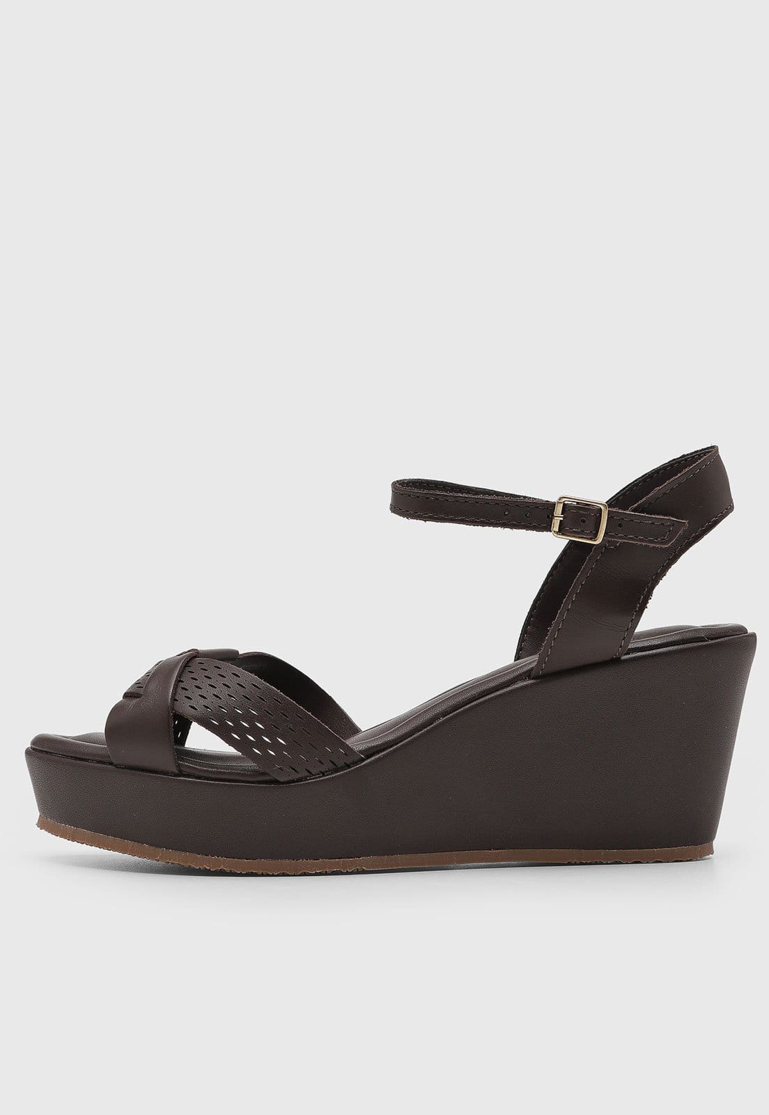 Vista principal Sandália Feminina Bottero Anabela Tiras Vazadas Bottero marrom