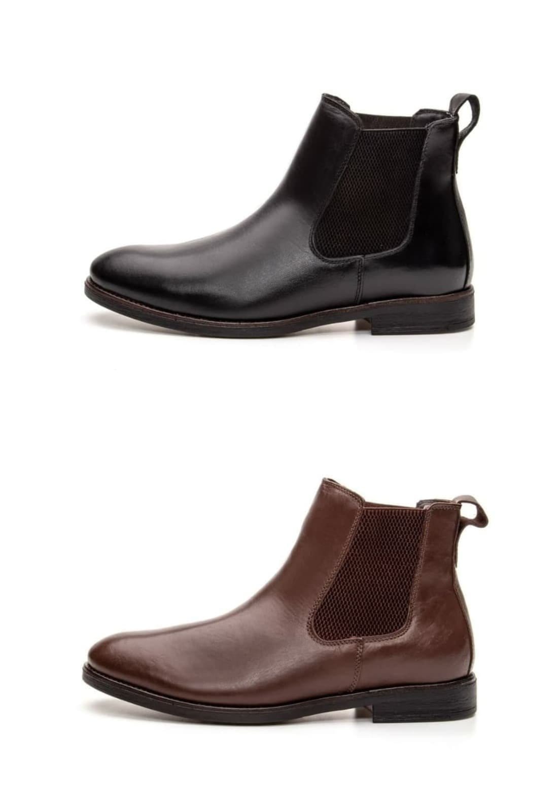 Kit 02 Botas Masculina de Couro Chelsea Clube do Sapato de Franca DFT KIT Houston Preto/Marrom