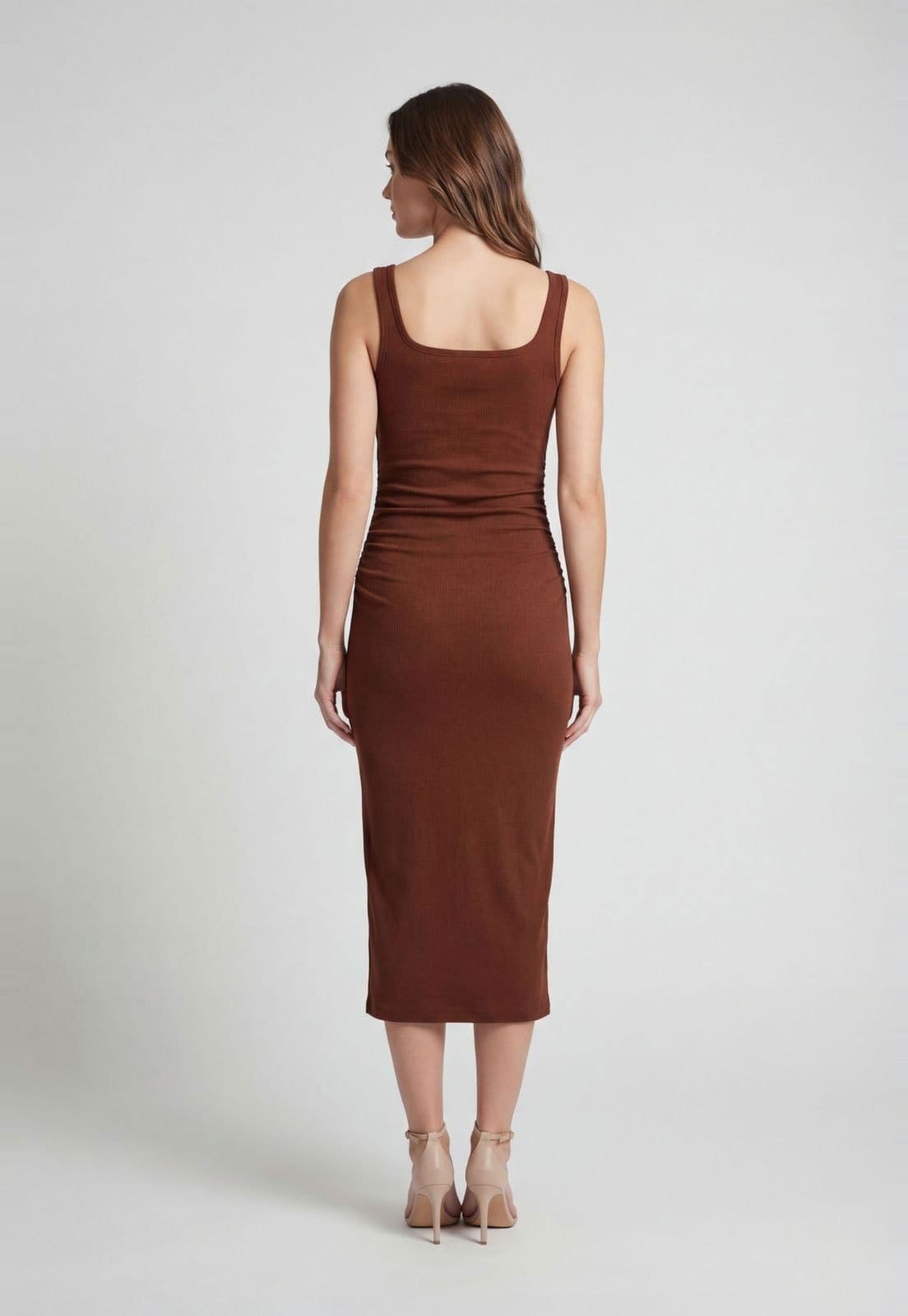 Vista 2 Vestido Feminino Colcci Canelado Midi Colcci marrom