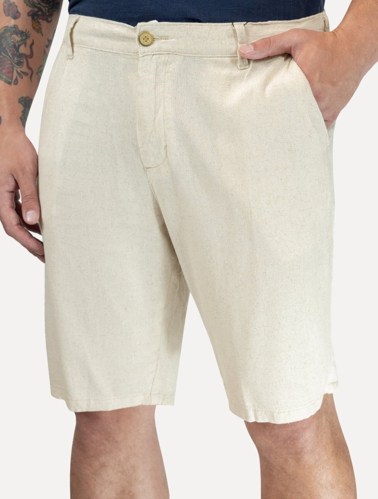 Bermuda King & Joe Masculina Slim Linho Off White