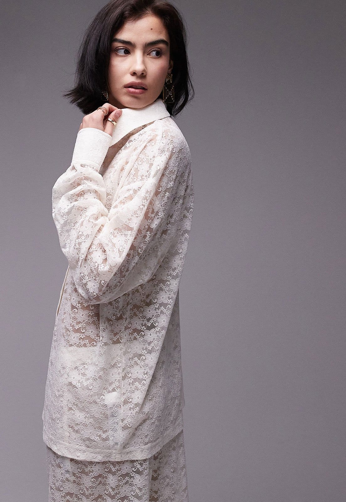 Vista principal Camisa Renda TOPSHOP Reta Vazada Off-White Topshop off-white white