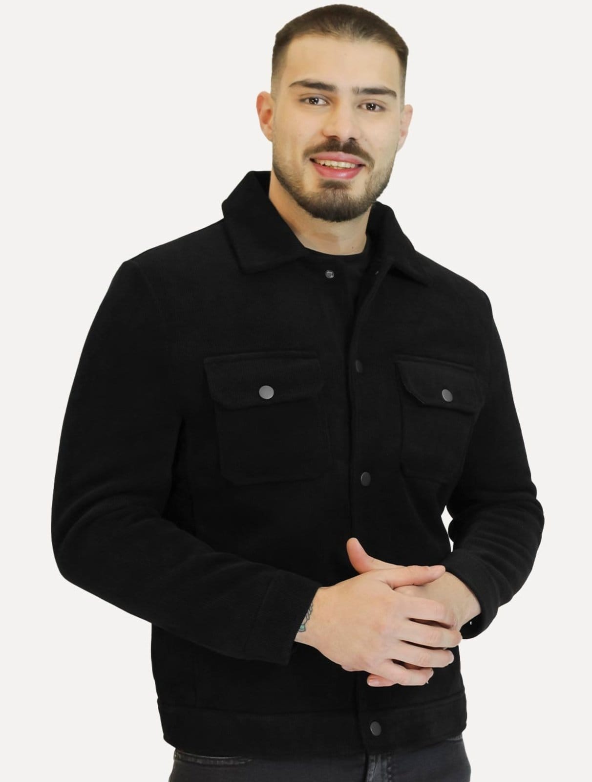 Vista principal Jaqueta Dixen Masculina Cotelê Canelada Pockets Button Preta Dixen preto