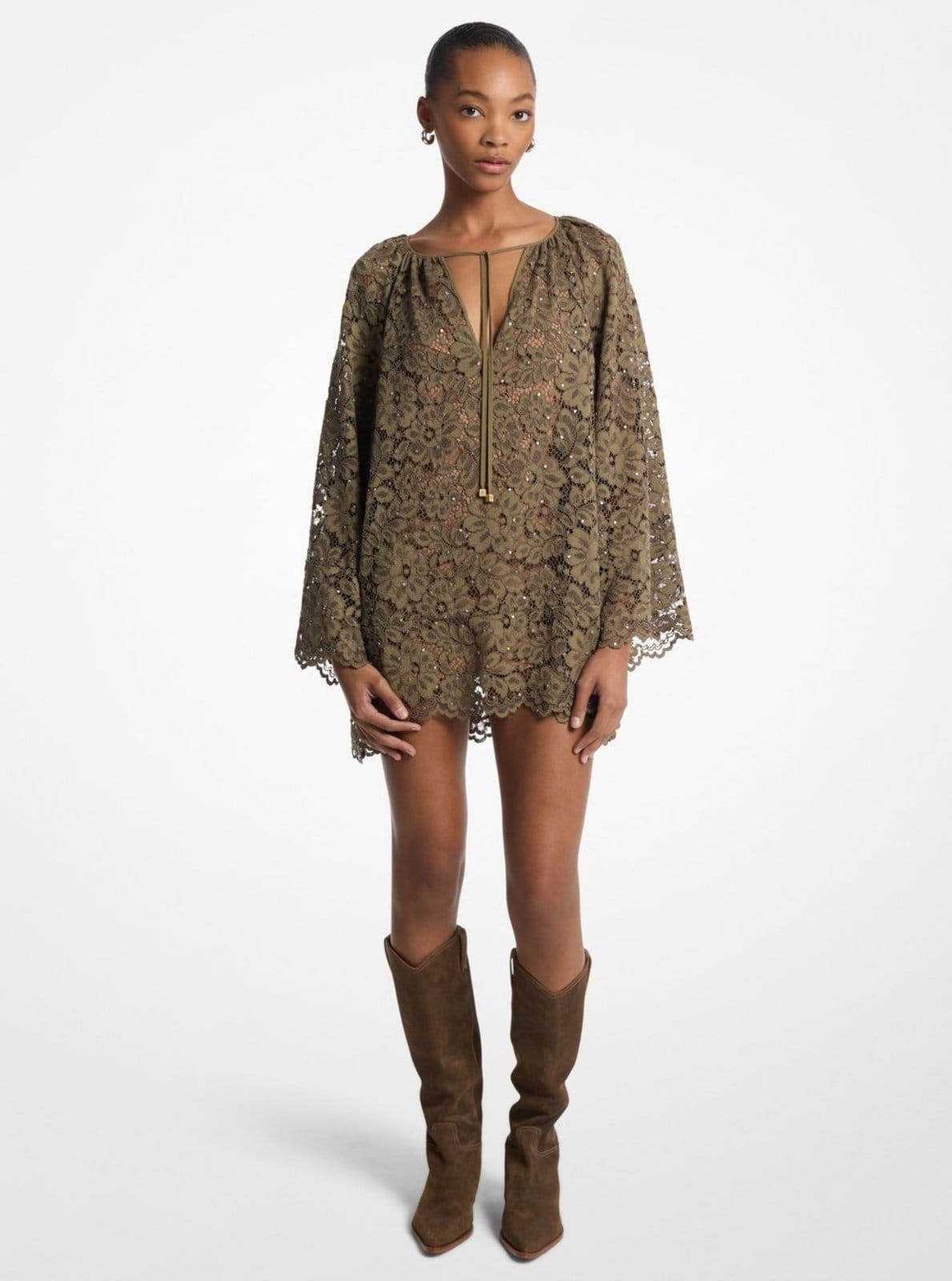 Vista principal Vestido De Renda Floral Com Tachas Ms580r0gta305 Michael Kors verde