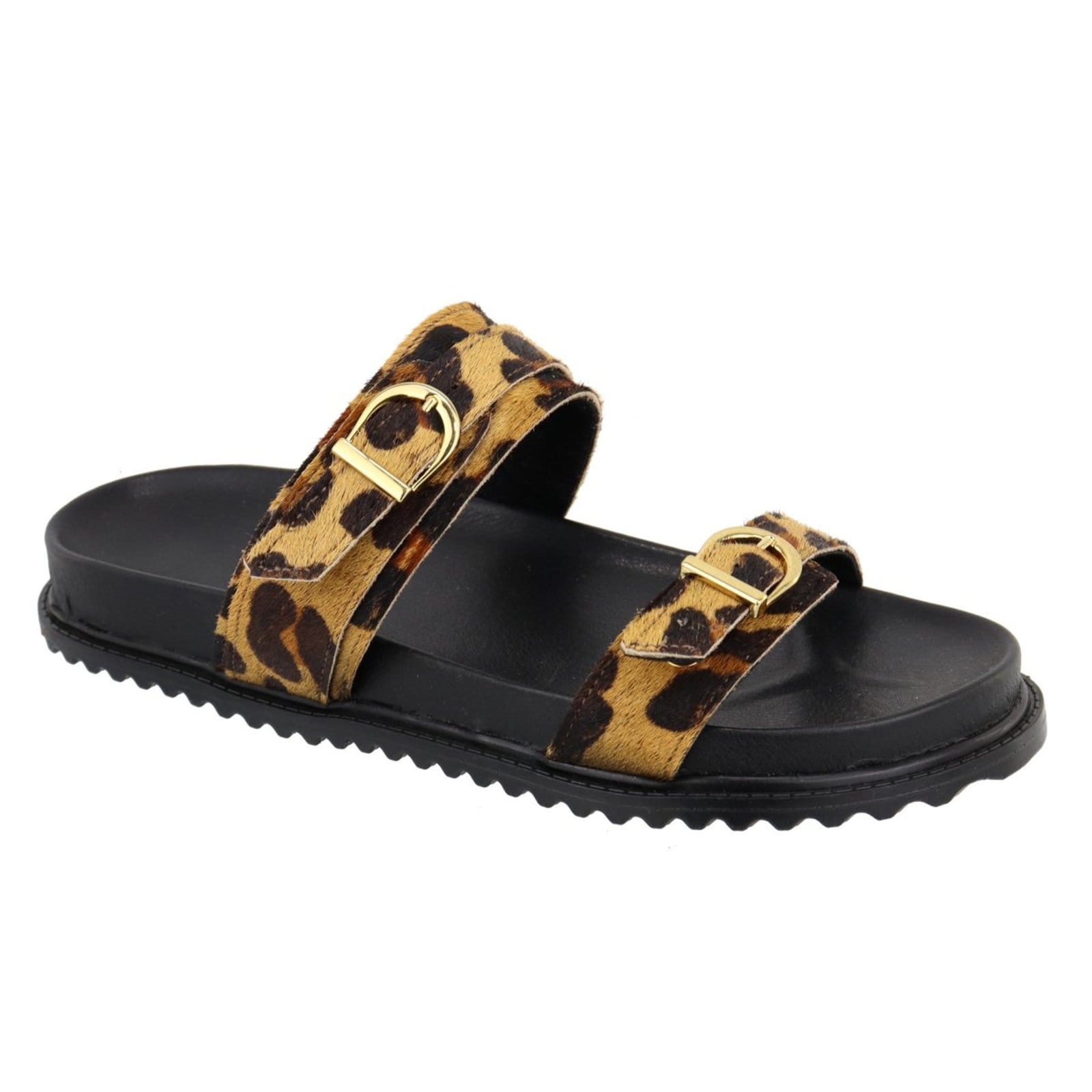 Vista principal Sandalia Papete Rasteira Flat Feminina Onça Fivelas TELLINI STORE off-white