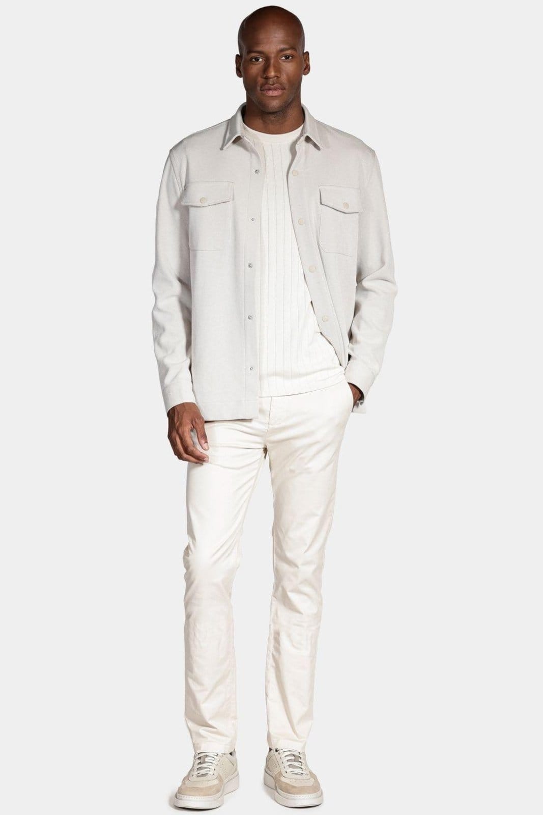 Vista 2 Calça Aramis Sarja Slim Alfaiataria Areia Aramis bege