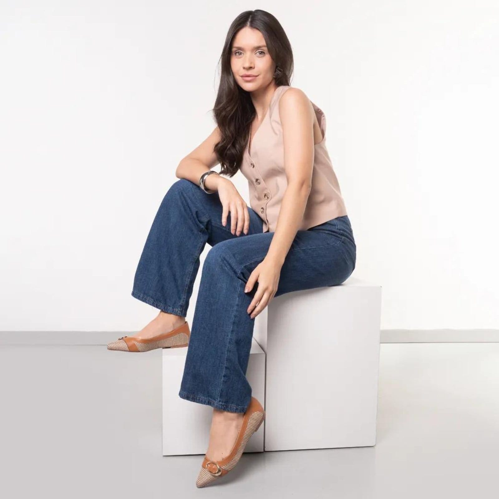 Vista 2 Sapatilha OSC Casual Tramada Feminina OSC marrom