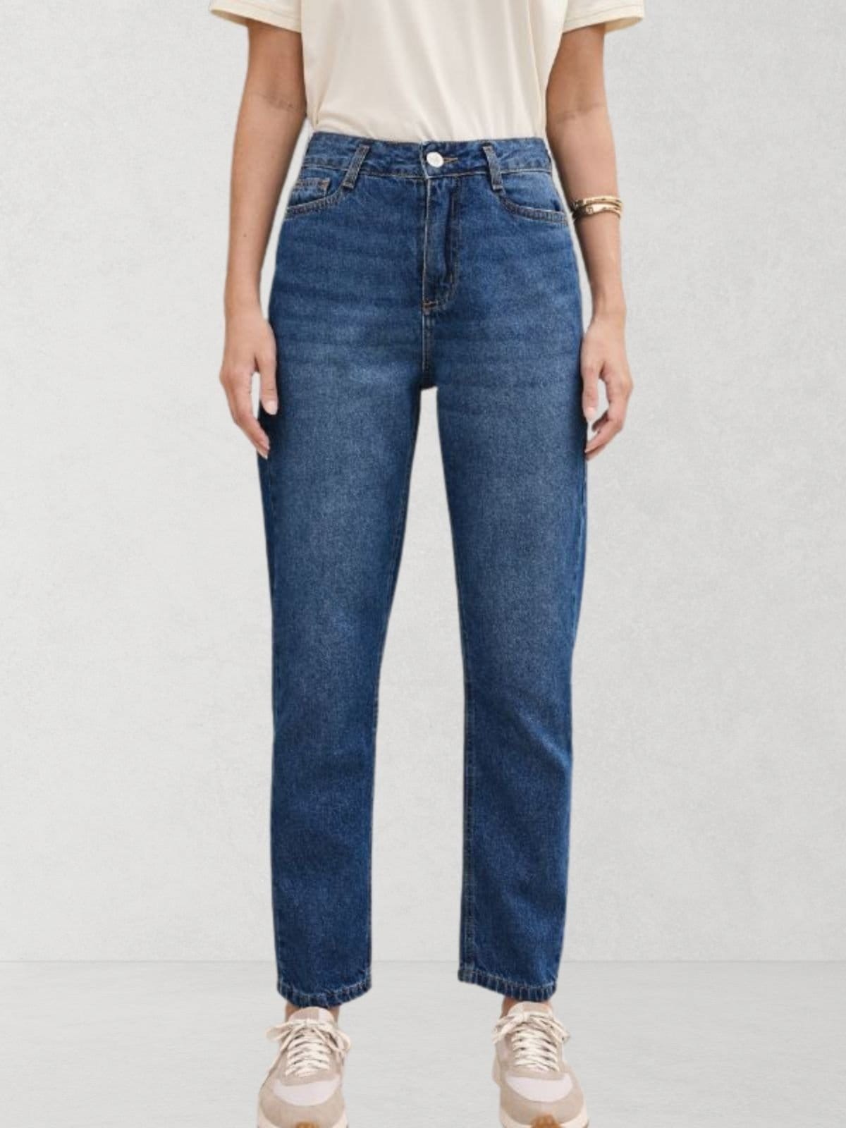 Vista 2 Calça Via Lessa Austin Modelagem Mom Jeans Escuro Via Lessa azul