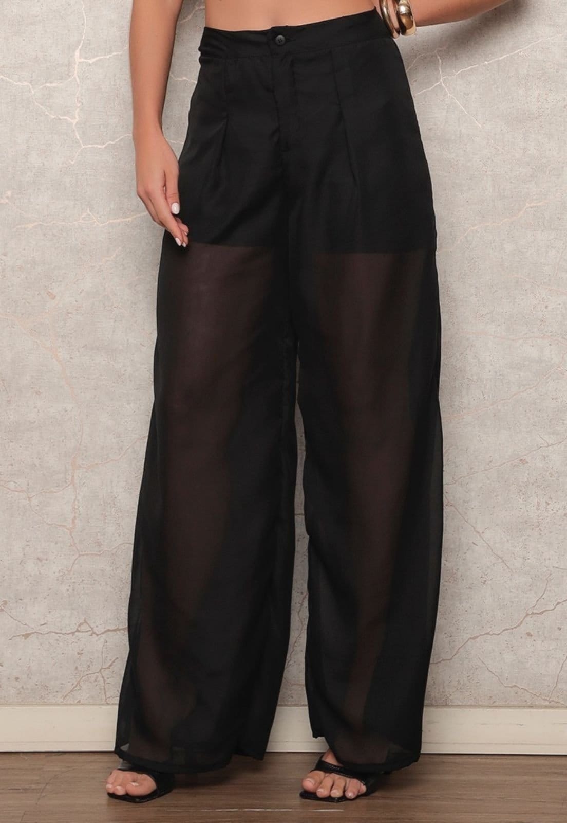 Calca Feminina Pantalona em Chiffon e Tule e Forrado Linha Premium