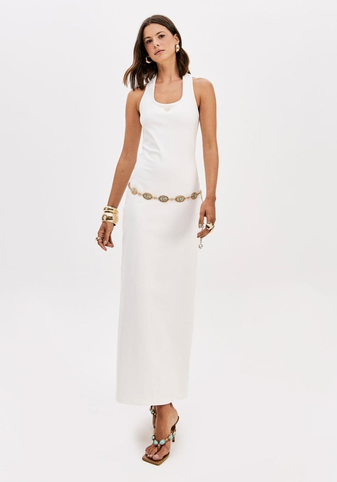 Vista principal Vestido Super Midi Sem Mangas Decote U Lança Perfume branco