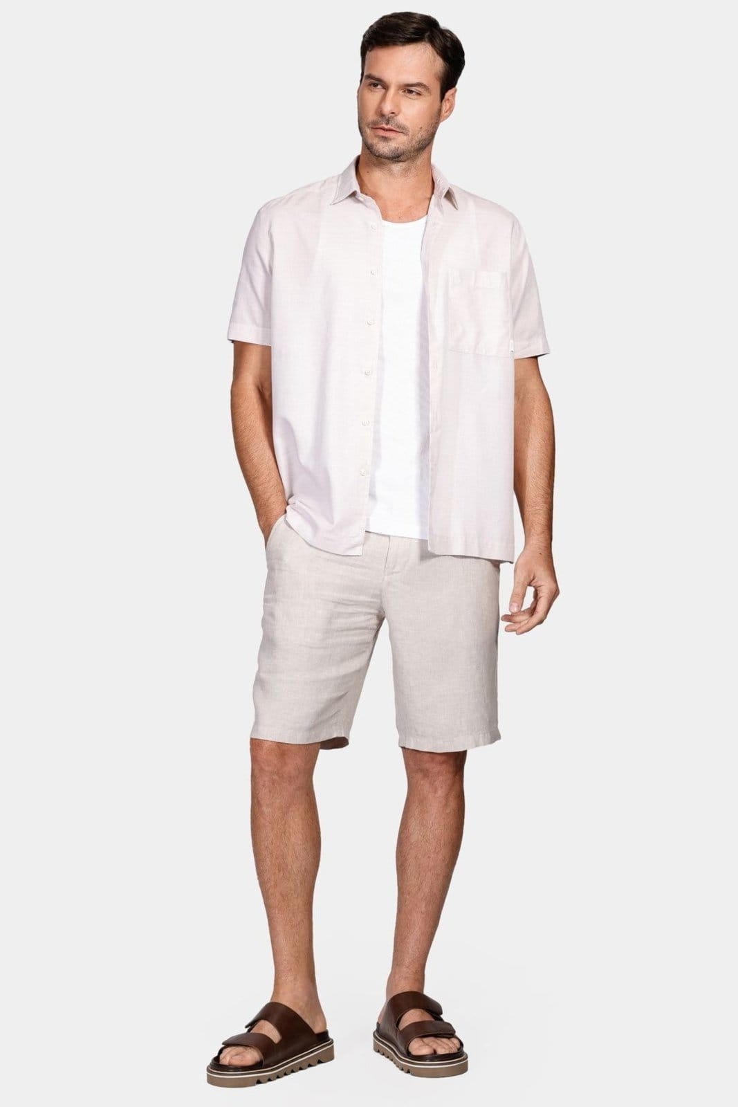 Vista 2 Bermuda Aramis Resort Linho Com Bolso Cáqui Pedra Aramis incolor