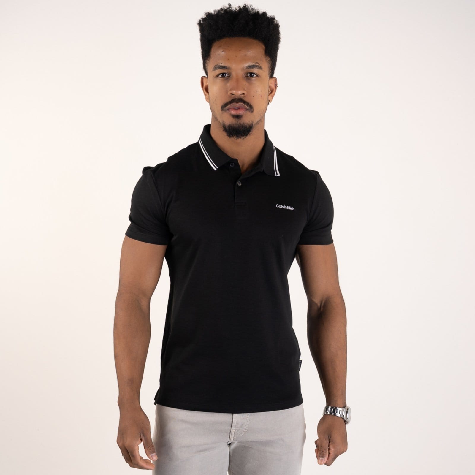 Vista principal Camisa Polo Calvin Klein Liquid Touch Frisos Preta Calvin Klein preto