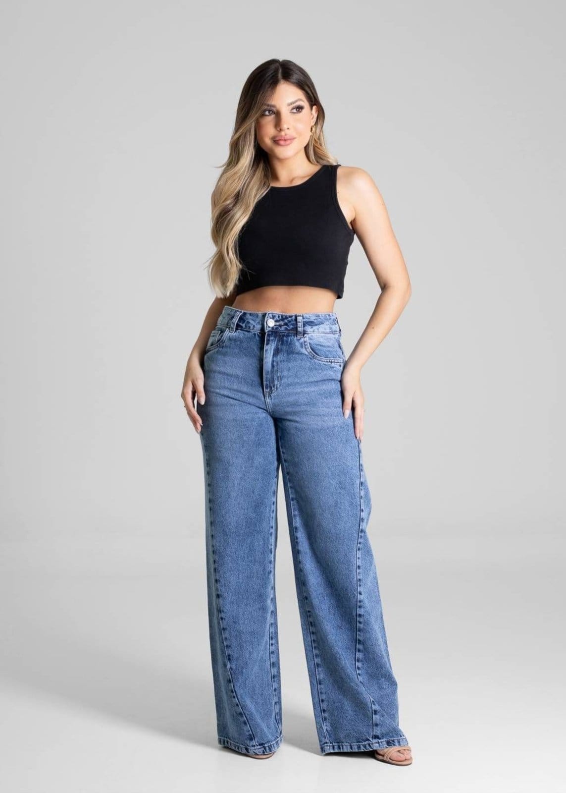 Vista 2 Calça Jeans Sawary Wide Leg - 281042 Sawary azul