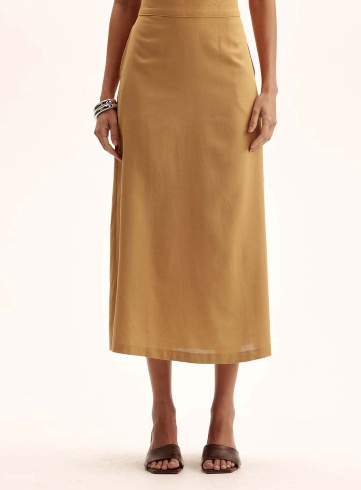 Vista principal Saia Linho Comfort Midi com Zíper Triton Bee Triton bege honey