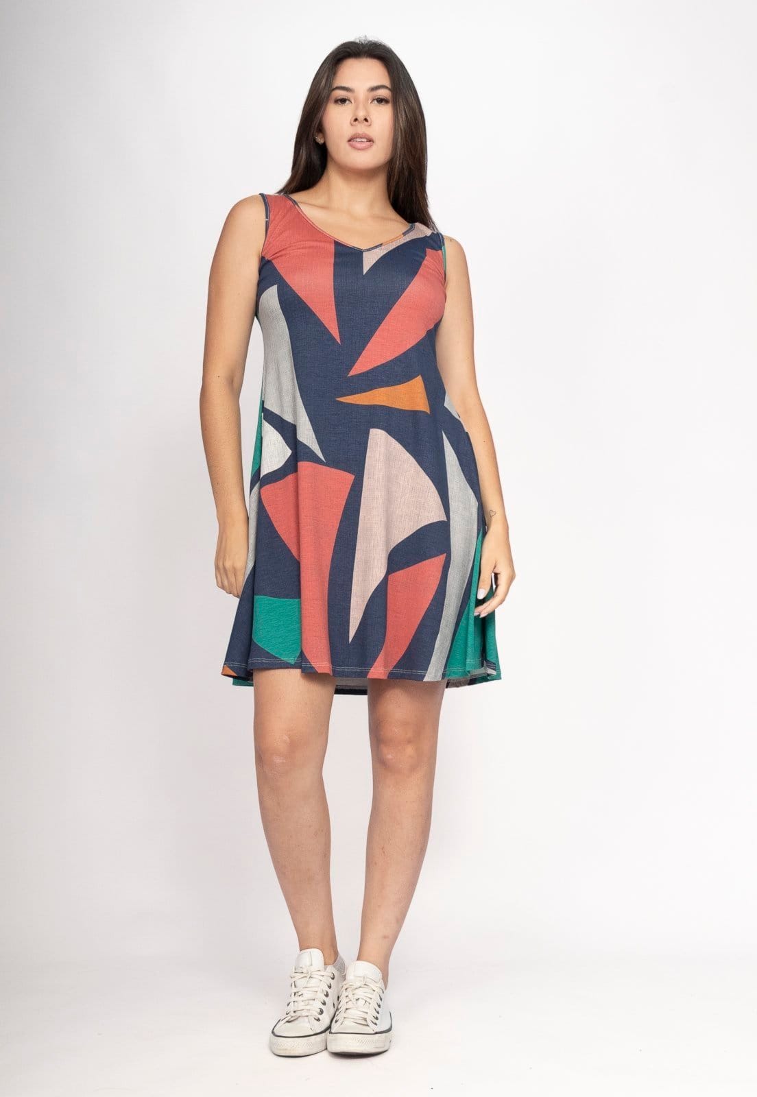 Vestido Amazonia Vital Amana Curto Regata Malha Geometrias do Tempo