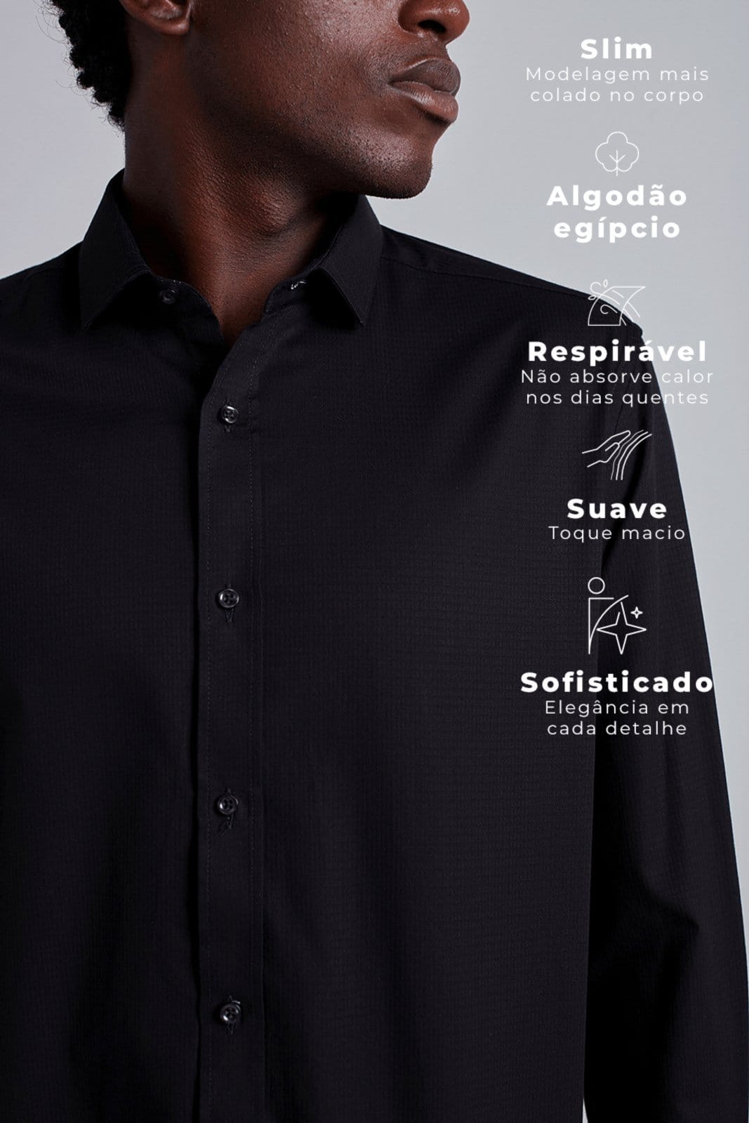 Vista 2 HIGHSTIL Camisa Social Lisa Algodão Egípcio Slim Fit HIGHSTIL preto