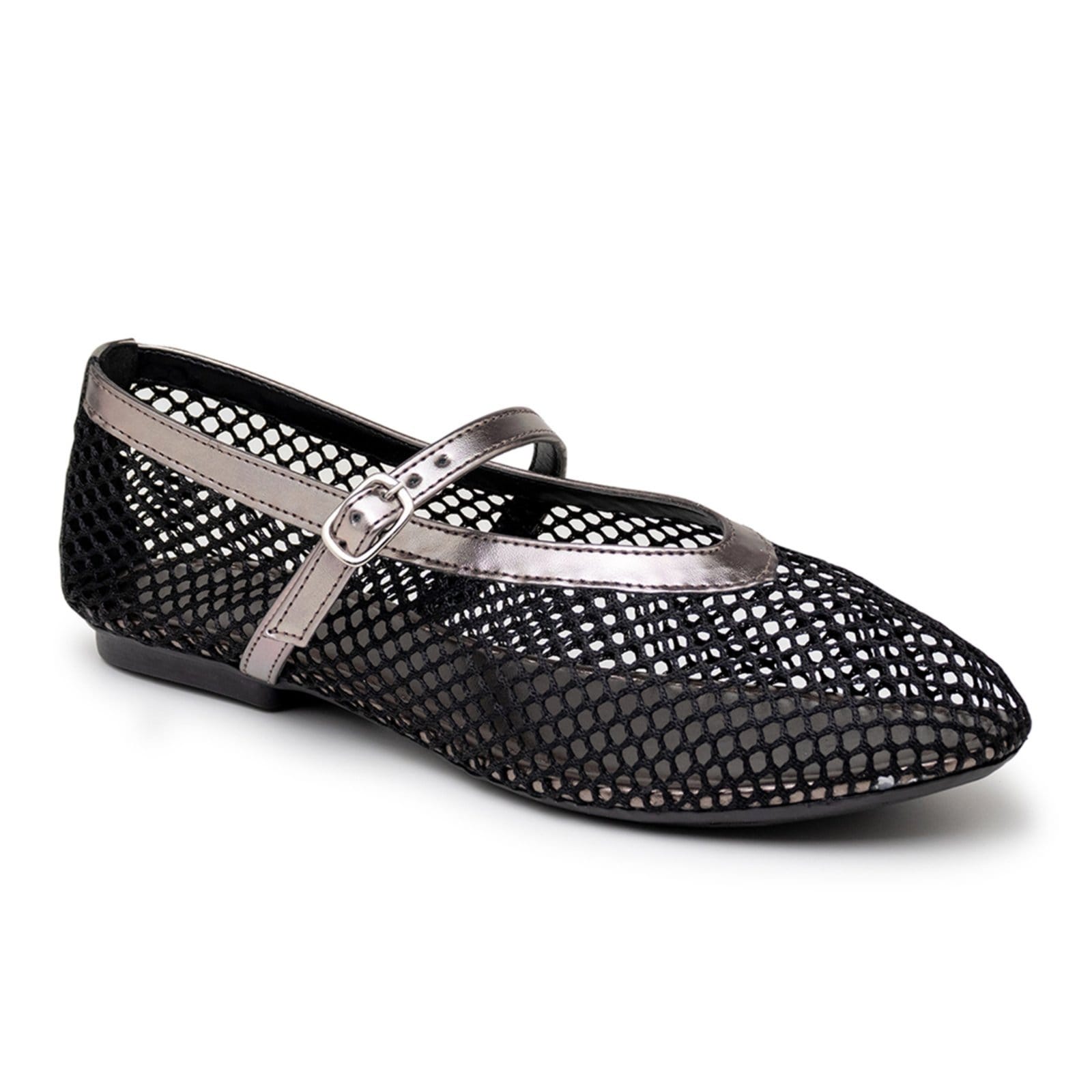 Vista 2 Sapatilha Feminina Boneca Preta Tela Fivela 5400 Onix Flor da Pele preto