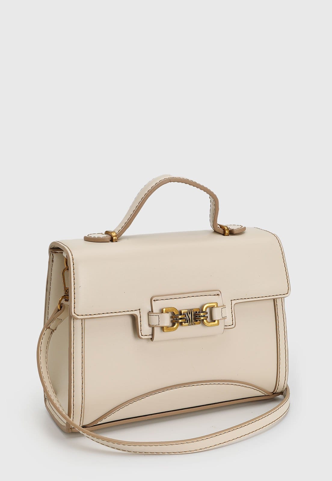 Vista 2 Bolsa Feminina Santa Lolla Estruturada Corrente Dourada Santa Lolla bege