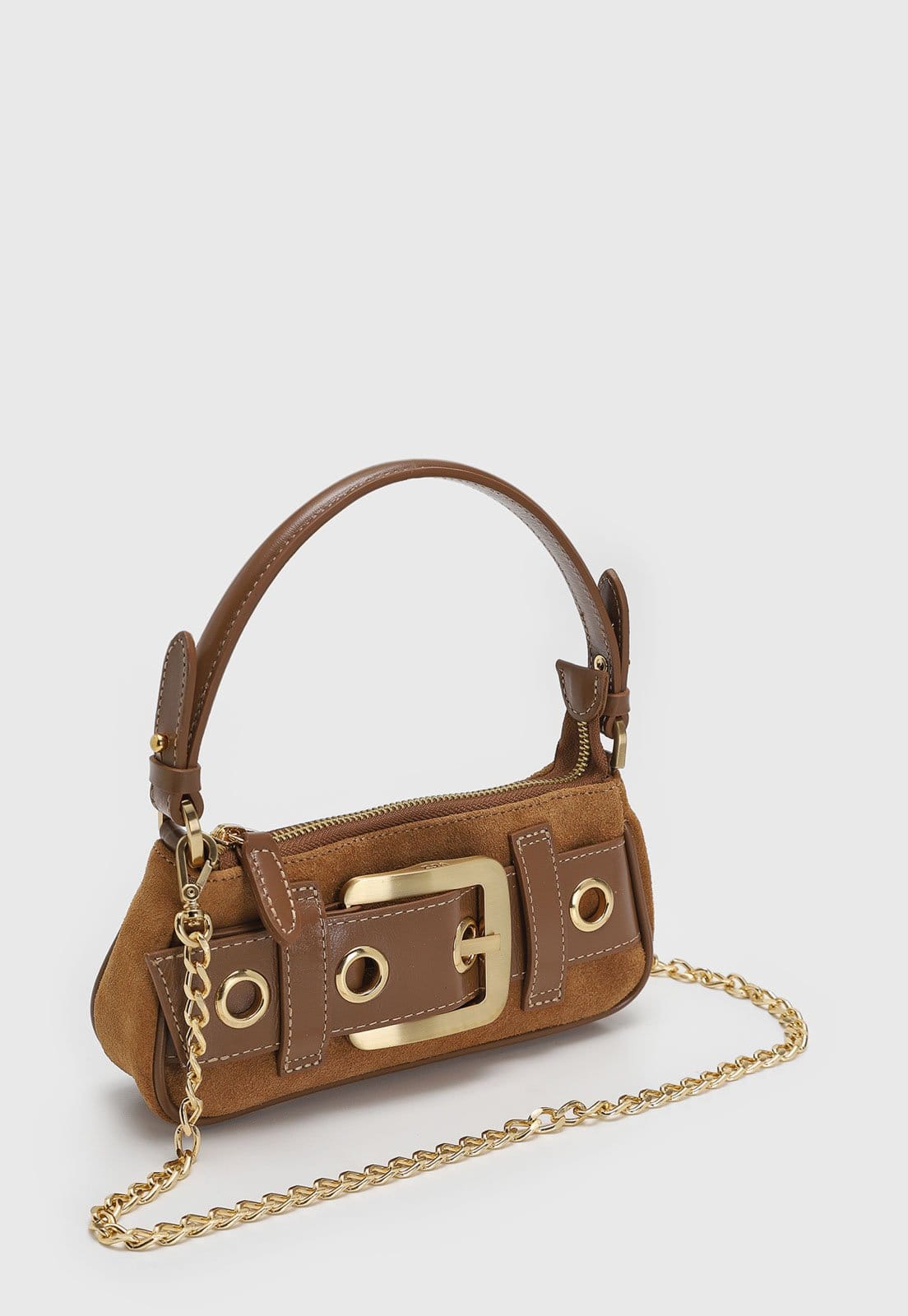 Vista 2 Bolsa Feminina Vicenza Alça Estruturada Couro Camurça Caramelo Vicenza marrom