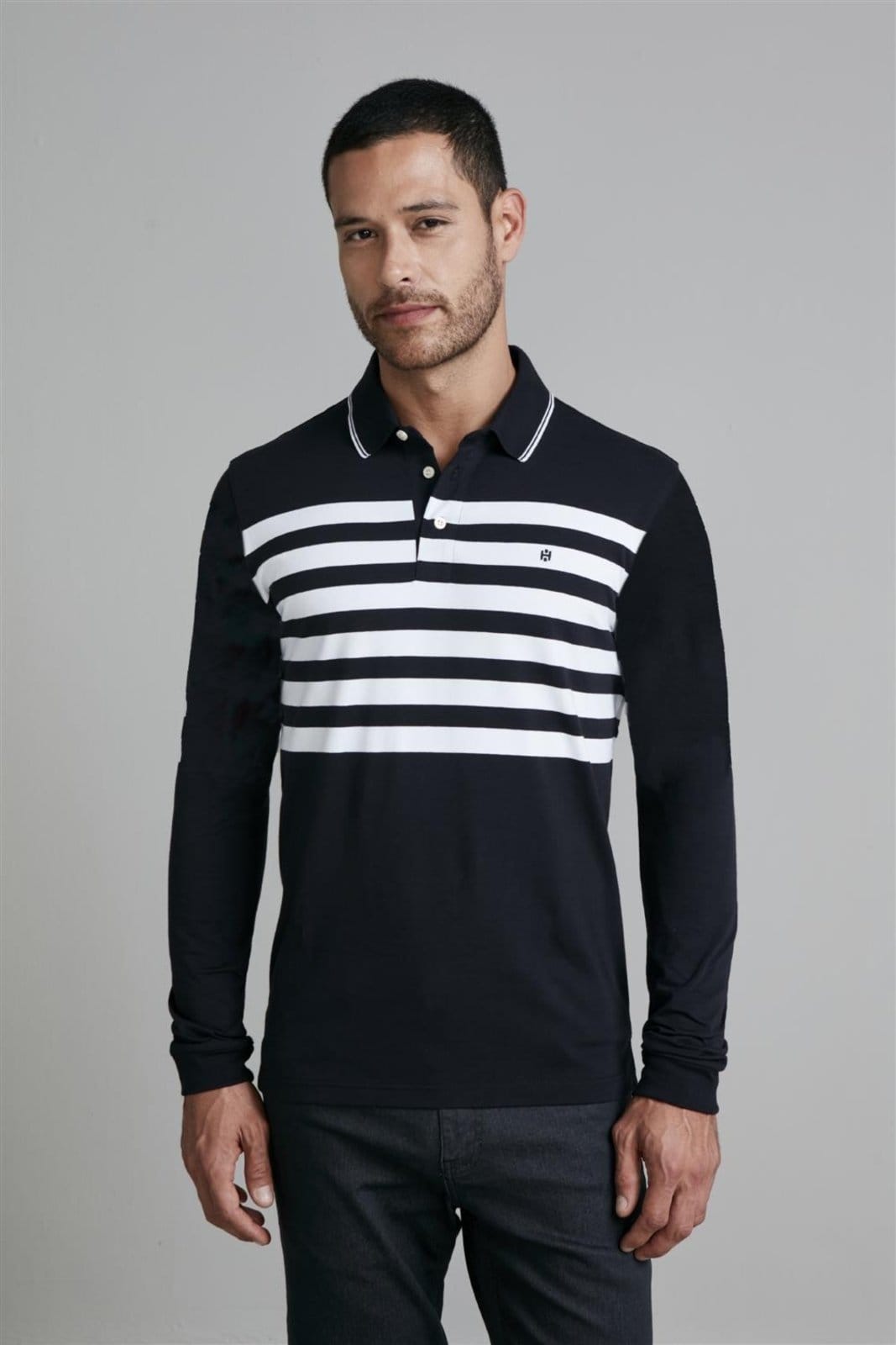 HIGHSTIL Camisa Polo Manga Longa Malha Slim Fit Branco