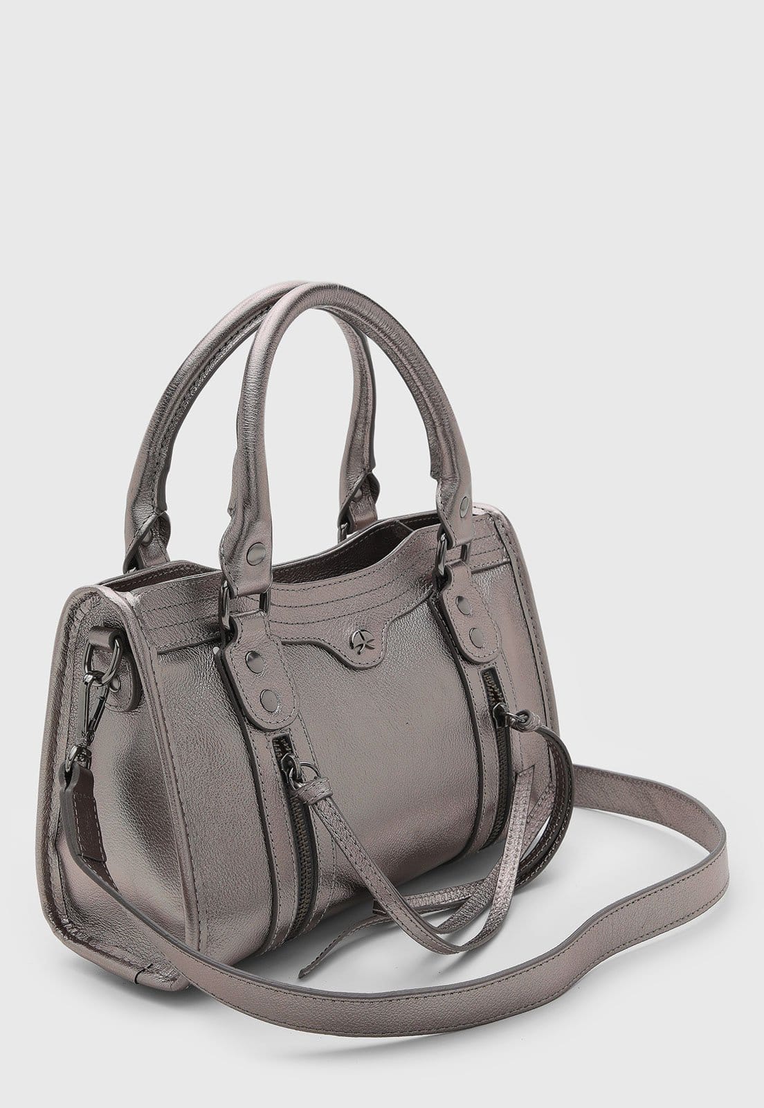 Vista 2 Bolsa Feminina Luiza Barcelos Média Acabamento Metálico Luiza Barcelos grafite