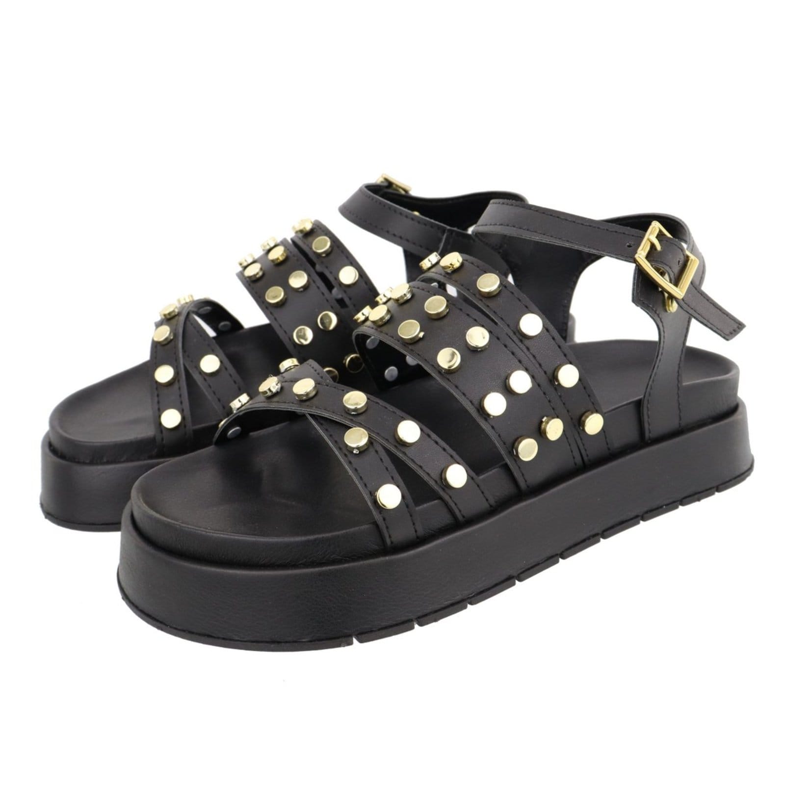 Vista principal Sandália Papete Feminina Plataforma Sola Alta Bolinhas Preta TELLINI STORE preto