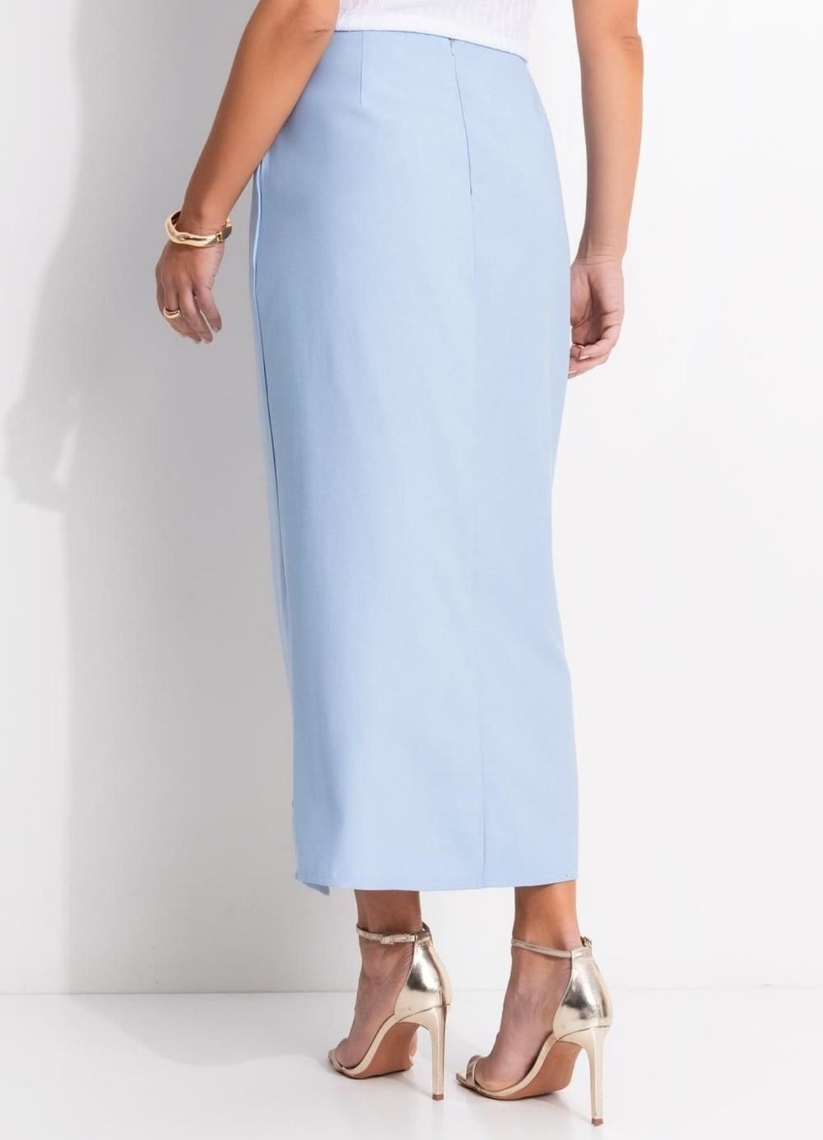 Vista 2 Saia Em Tecido Alfaiataria De Viscose Claro Quintess azul