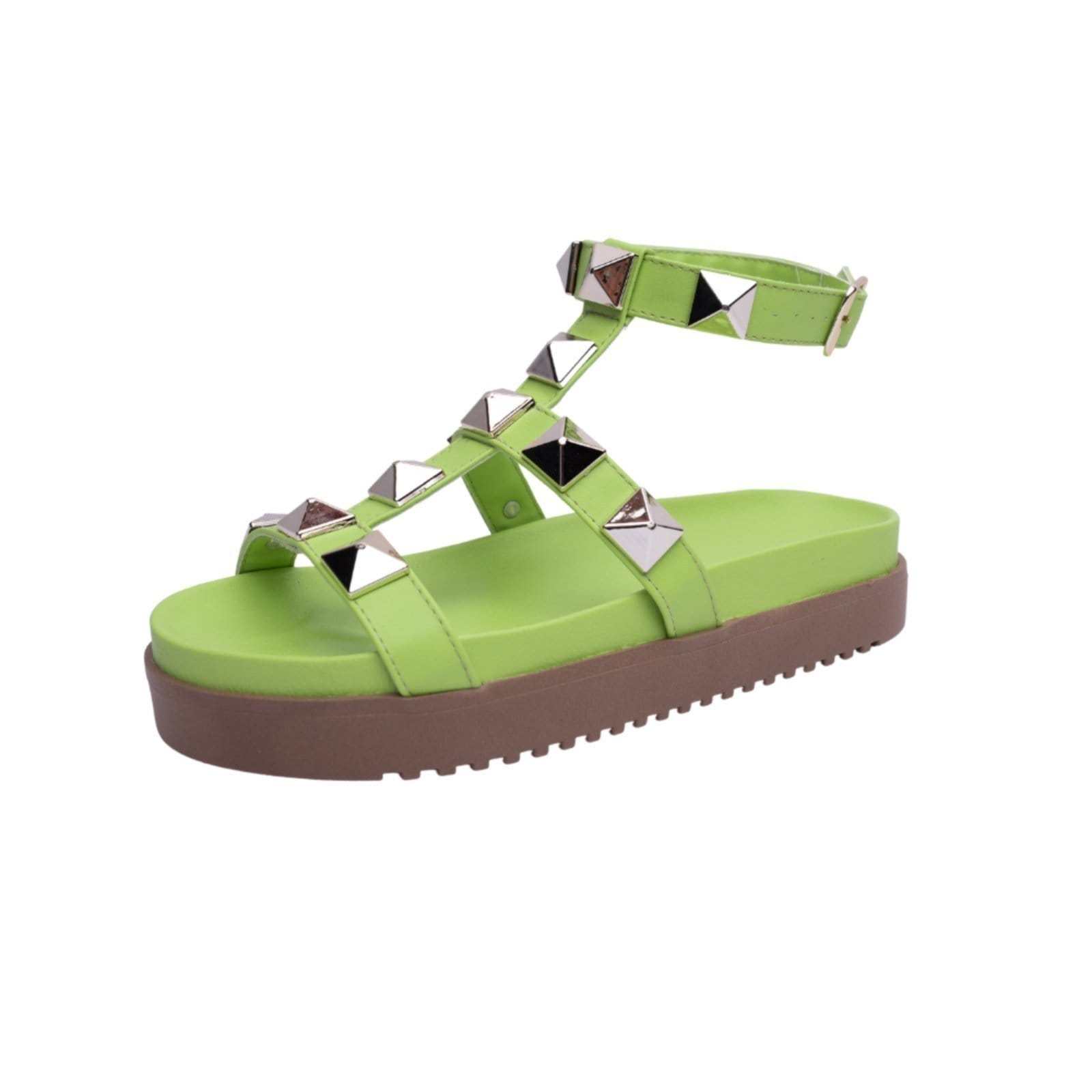 Vista principal Sandalia Papete Rasteira Feminina Lima Piramide Sola Alta TELLINI STORE verde
