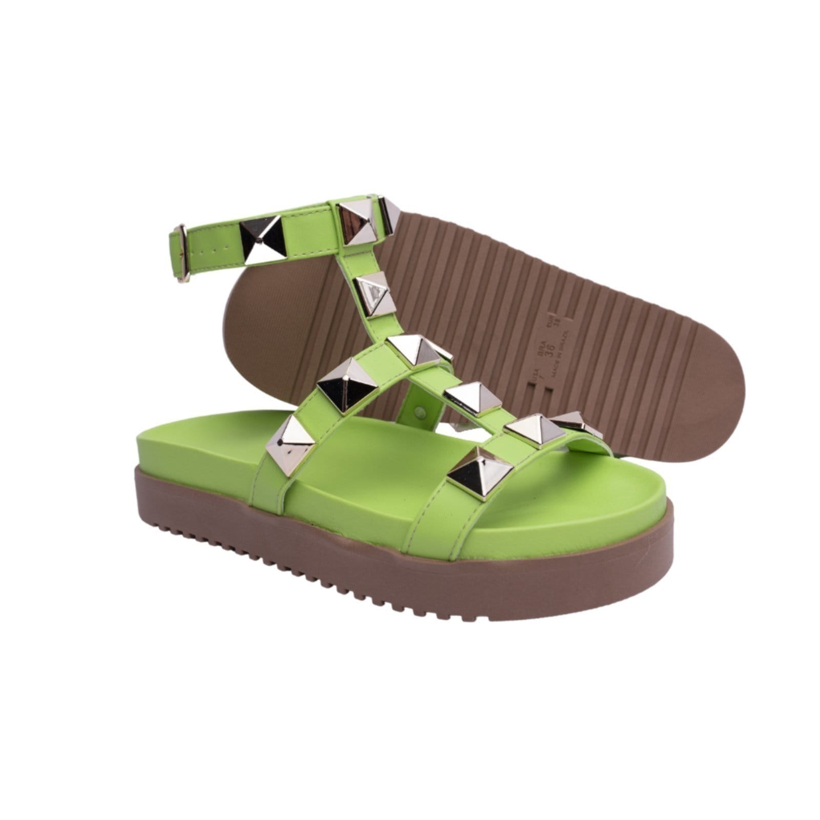 Vista 2 Sandalia Papete Rasteira Feminina Lima Piramide Sola Alta TELLINI STORE verde