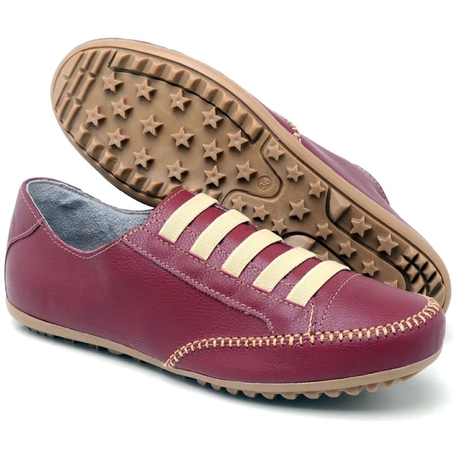 Vista 2 Tênis Mocatênis Feminino diRavena em Couro 2025 - Cod101 diRavena bordô/rosê/vermelho/vinho